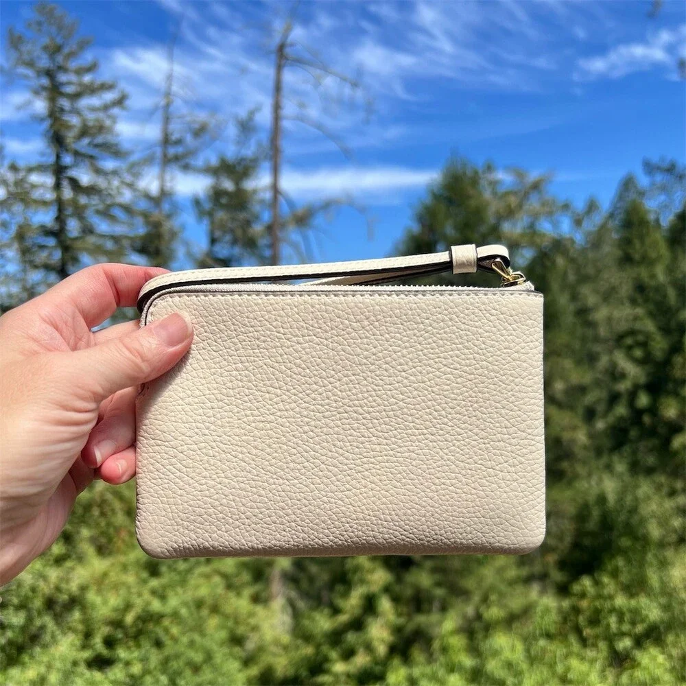 COACH Chalk White Pebble Leather Wristlet Wallet Clutch with Gold Hardware NWT